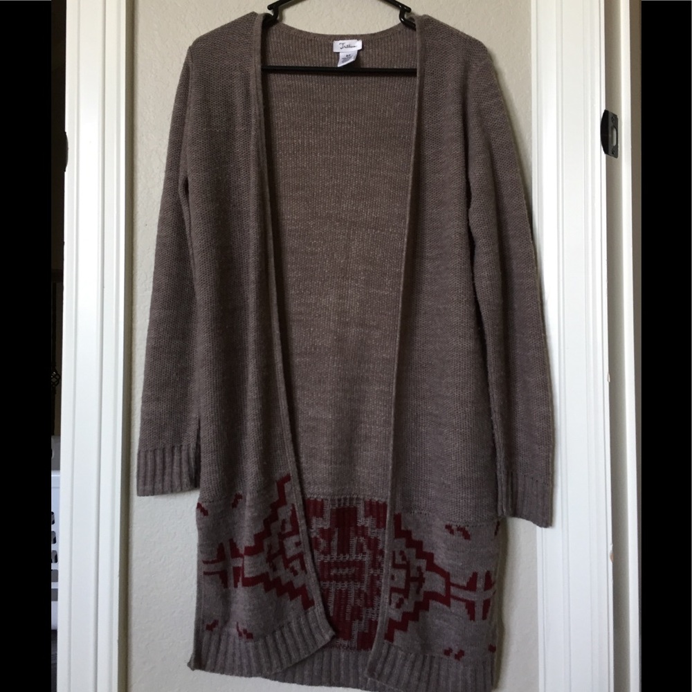 Light brown and maroon cardigan